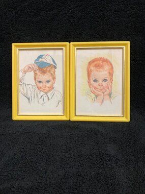 Vintage Frances Hook Northern Tissue All American Boy Framed Art Prints 5" x 7"